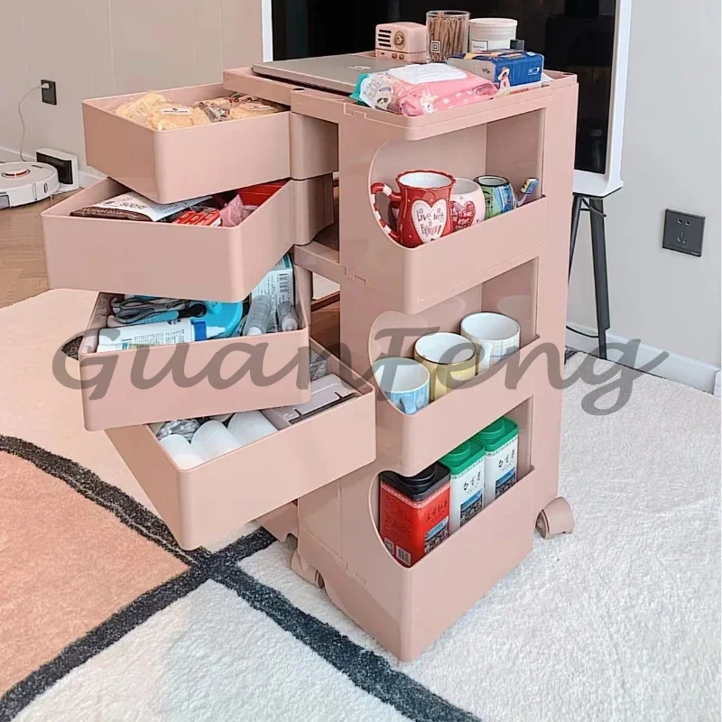 360 Degree Rotating Mobile Utility Cart with Wheels, Multifunctional Dressing Table Storage Rack for Bedroom & Living Room