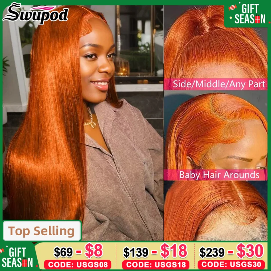 220 Density Transparent 13x6 HD Lace Frontal Wig Straight 13x4 Lace Front Wigs Human Hair Ginger Orange Black Wig Choice For You