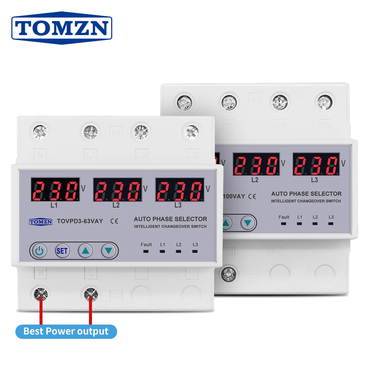 TOMZN Phase Selector Three Phase 3P+N 3IN 1OUT Voltmeter Adjustable Over And Under Voltage Protection Monitor Relays Protector