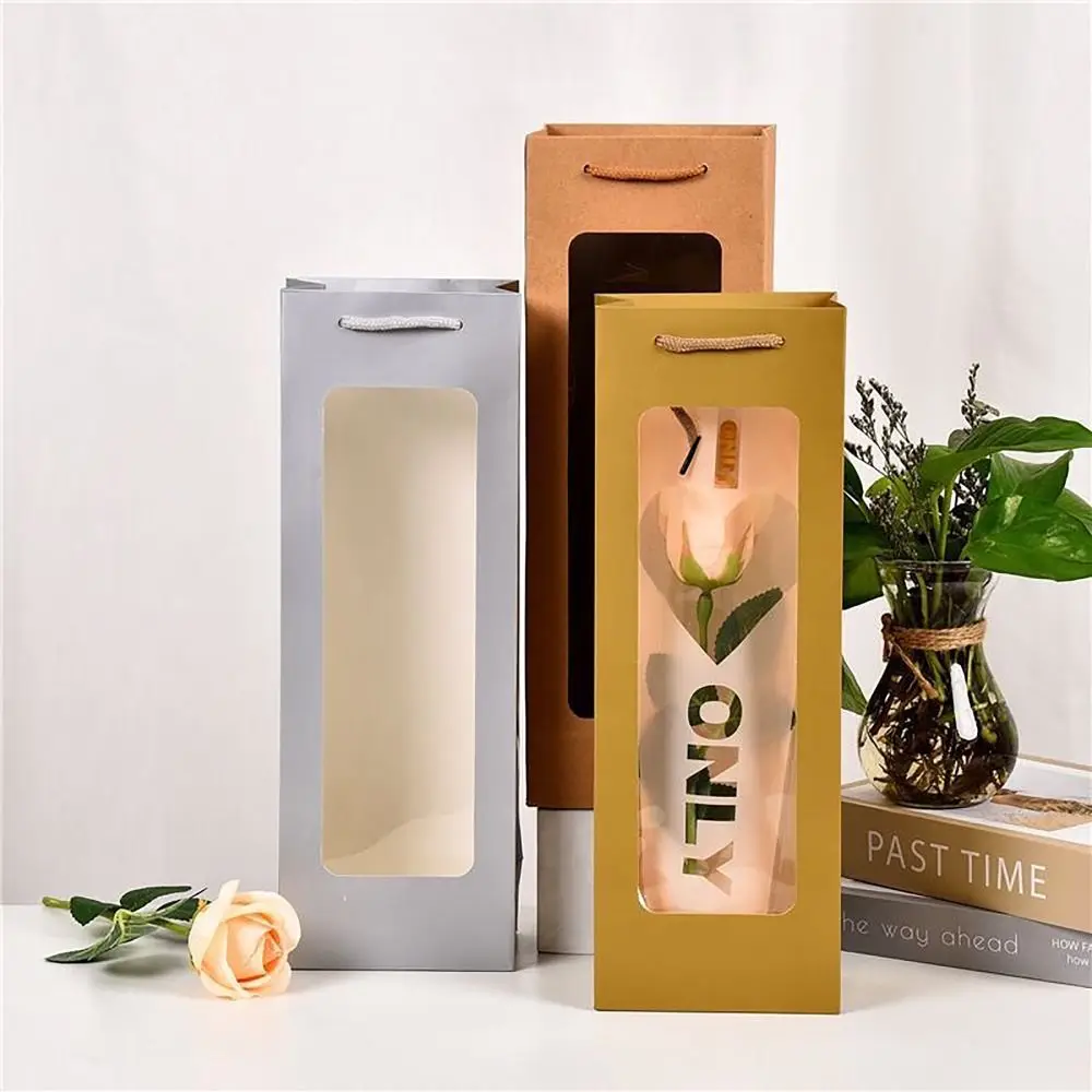 Embalaje de regalo, bolsa de papel Kraft translúcida con ventanas, bolso de embalaje, portador de bebidas champán, bolsa de regalo de vino tinto para fiesta