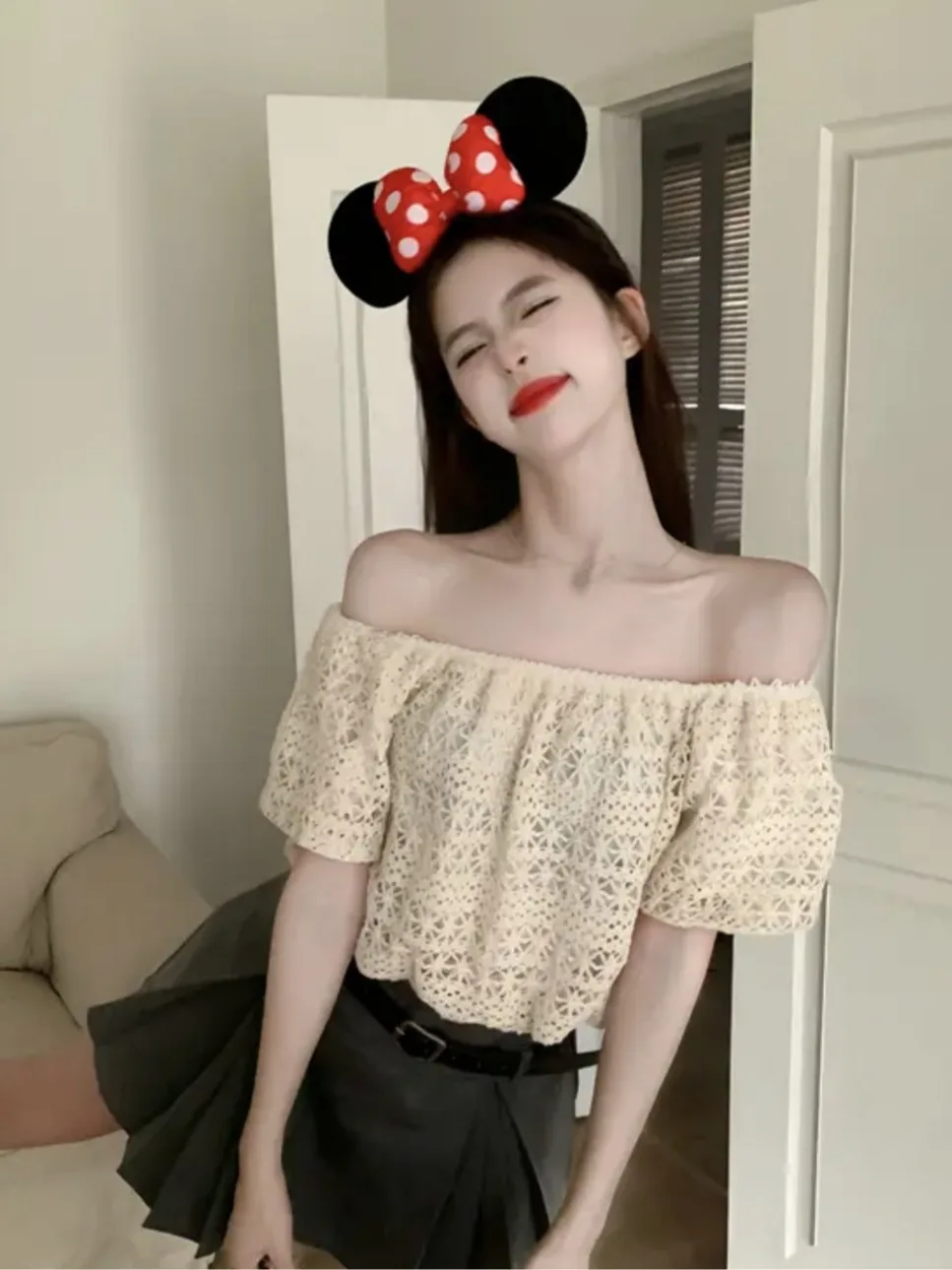 

Sweet Bubble Sve One oulder Top ort Sve Belly Baring ort Design French Sle Loose Fit Knitted Casual Women irt