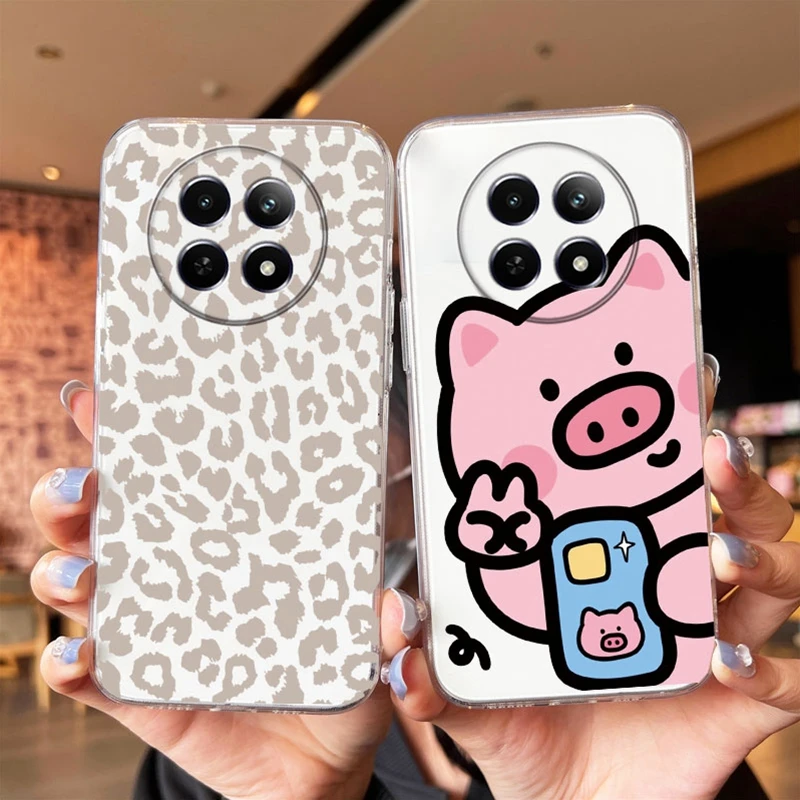 Leopard Print Cartoon Panda Butterfly Phone Case For Realme 12 13 Pro Plus 5G 12X 11X GT Master GT Transparent Clear Back Cover