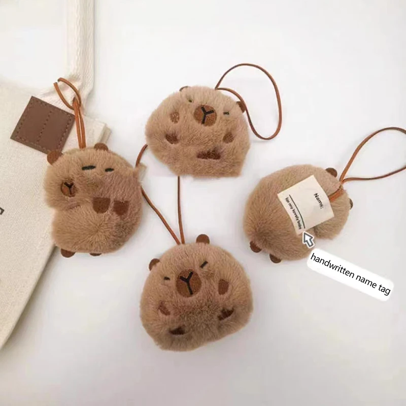 Kawaii Plush Capybara Keychain Anti-lost Mark Name Tag Key Holder For Kid Kindergarten Backpack Pendant Decor