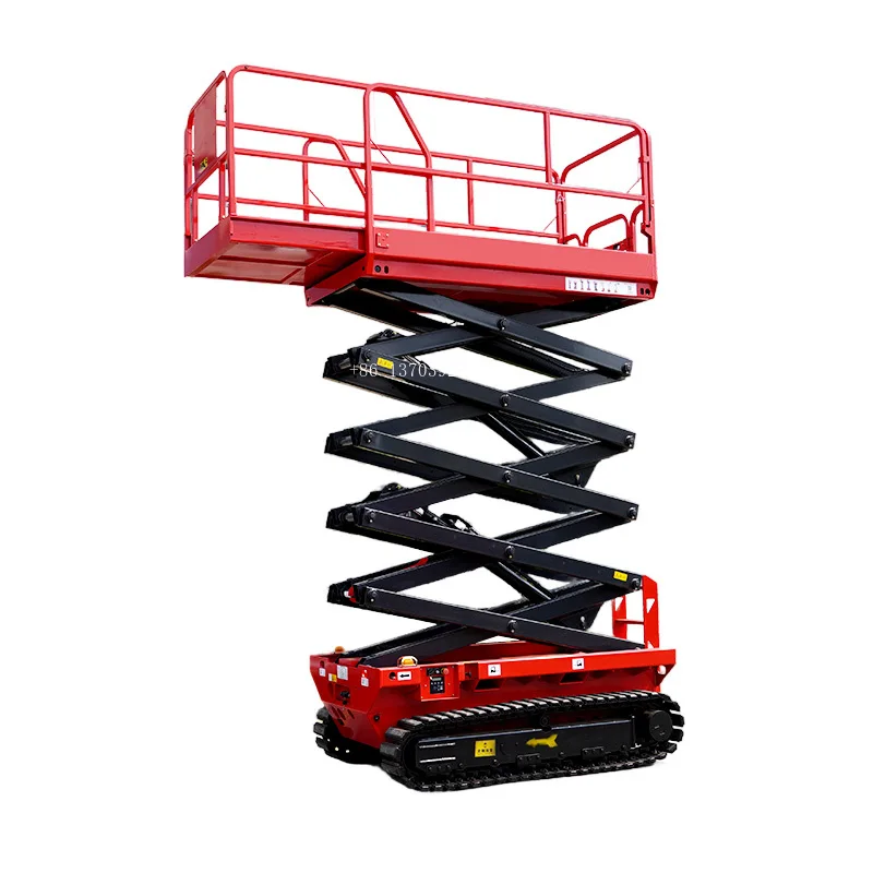 Self Propelled Hydraulic Scissor Lift Platform Table 8m 12m 10m Rubber Tracked Crawler Work Platform Scissor Lift for Aerial