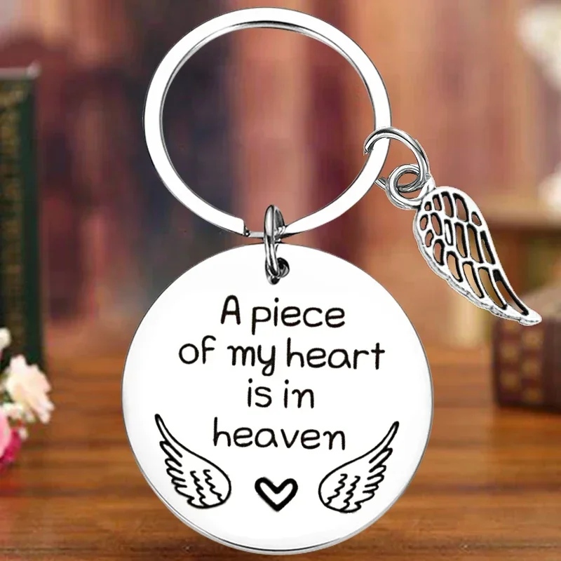 Metal A Piece of My Heart is in Heaven Memorial Gift Keychain Loss of dad mom sympathy gift Key Chain Pendant