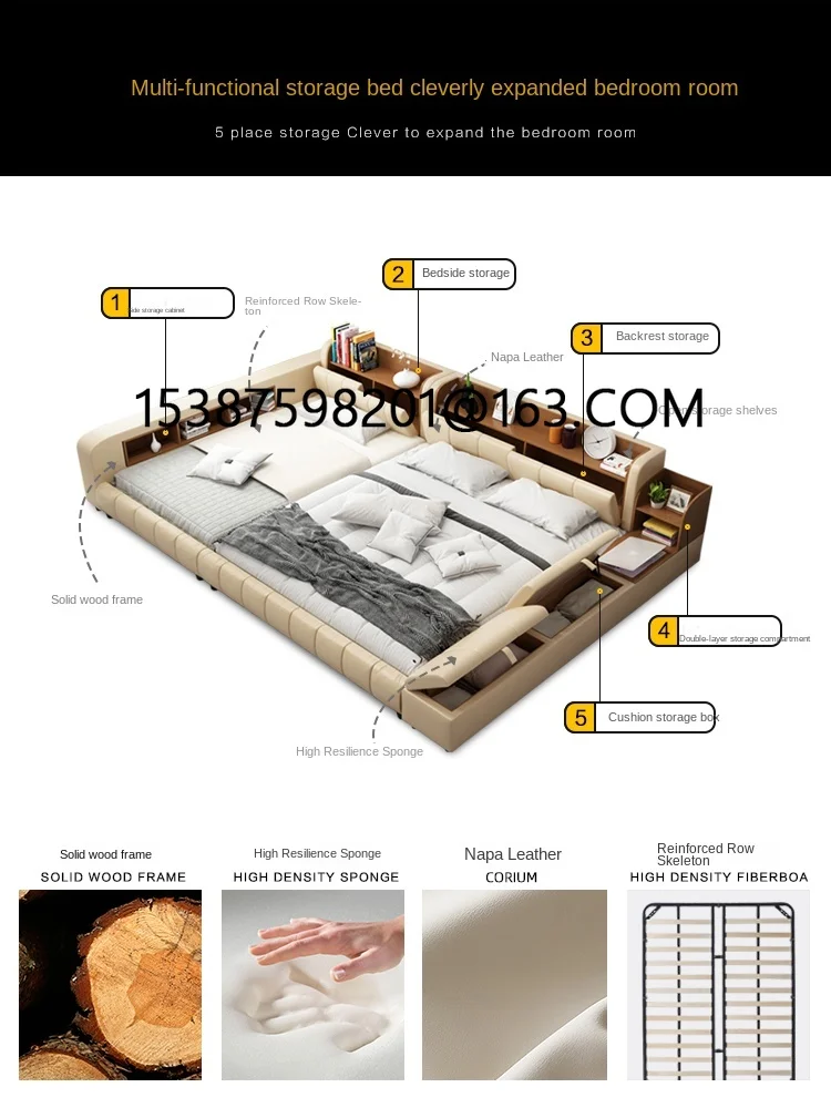 Parent child two child family  three child  tatami leather double master, king bed, splicing bed