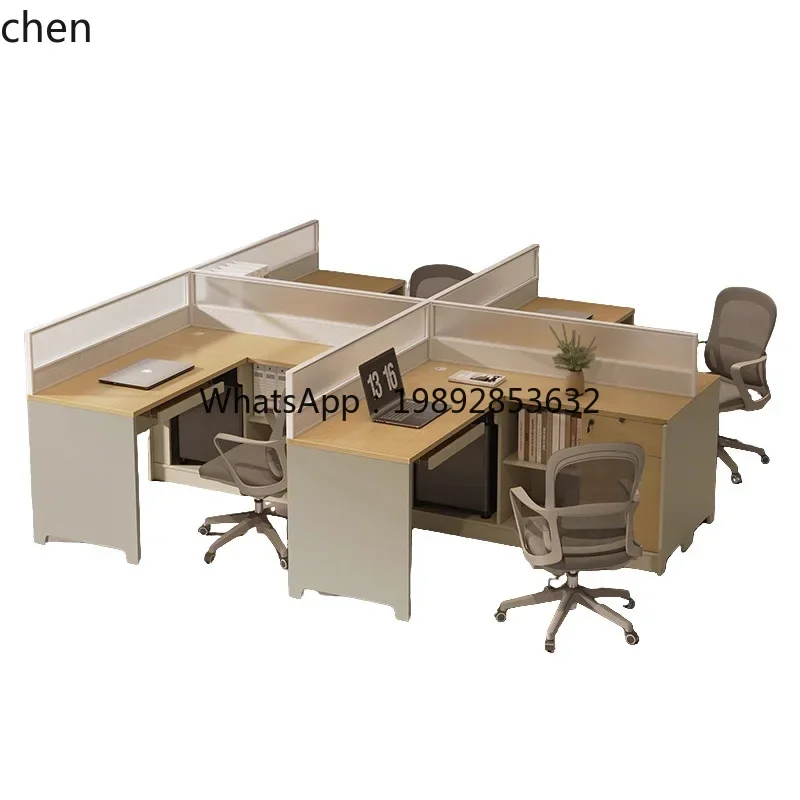 HT Cross 7-Shaped Screen Office Desk and Chair Set T-Shaped F-Shaped Card Slot 4 8 6 Person
