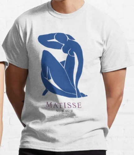 Matisse-camiseta azul e nua, 100% algodão premium