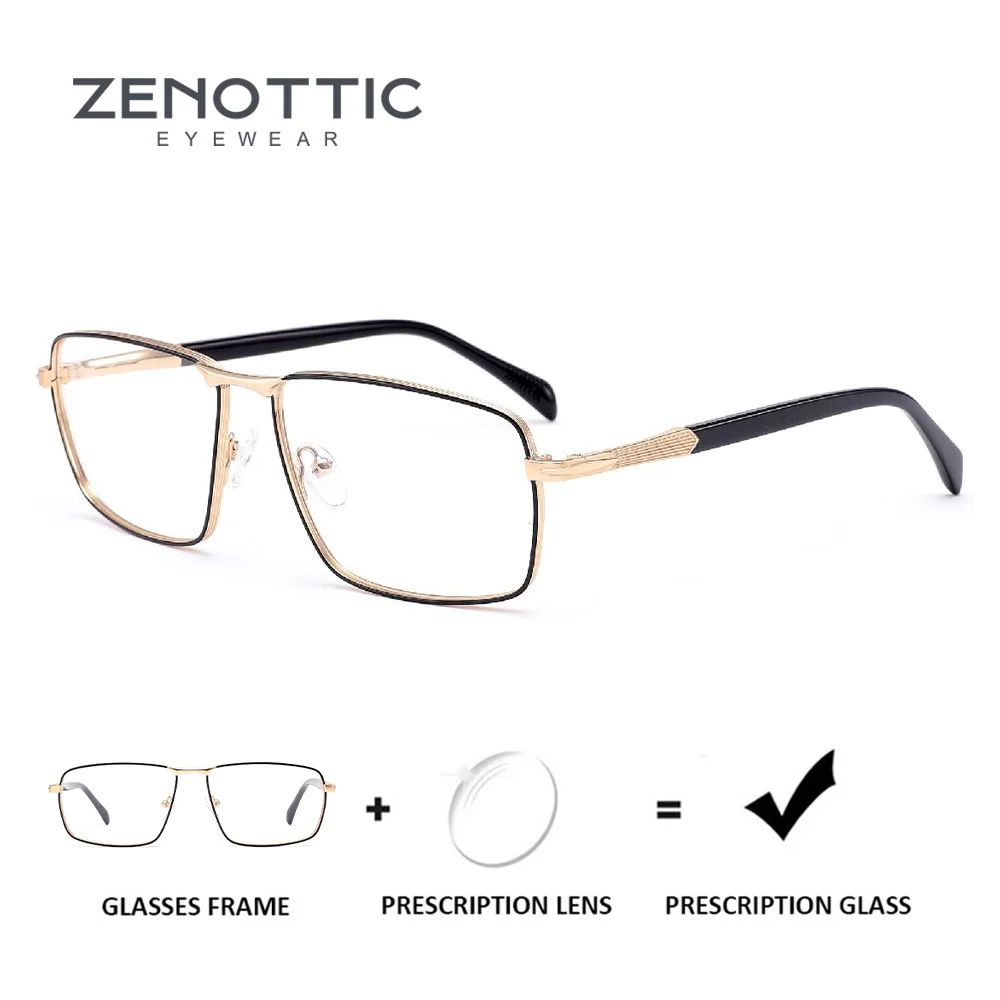 

ZENOTTIC Modish Metal Prescription Glasses for Men Trend Square Myopia Photochromic Optical Eyeglasses Progressive Eyewear