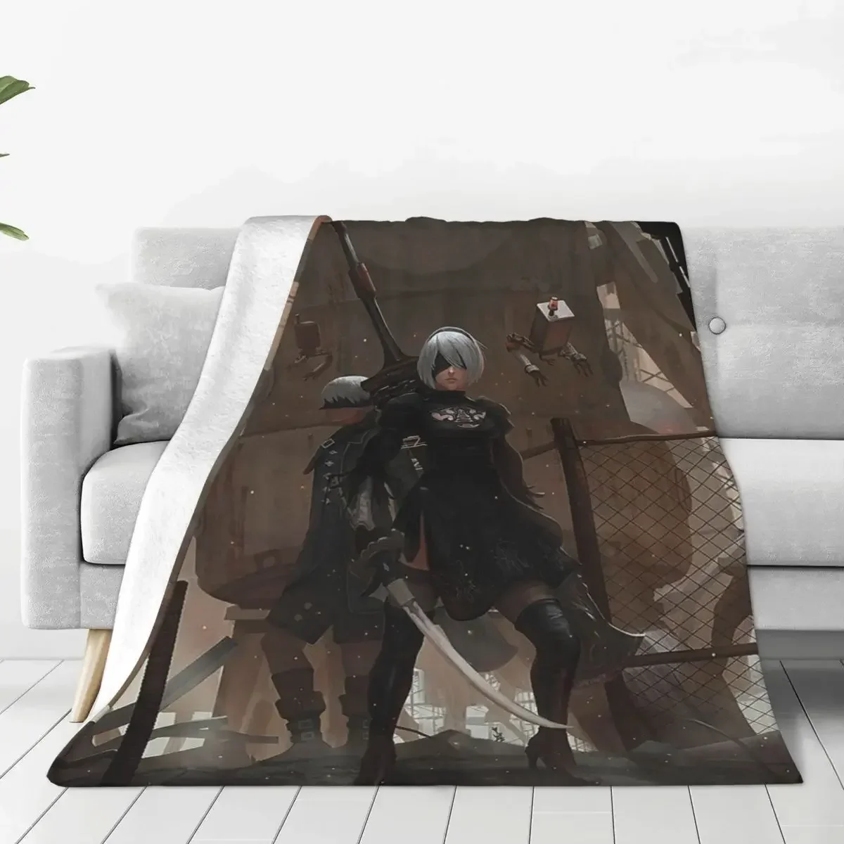 NieR Automata Game Blankets Flannel Spring/Autumn YoRHa 9S 2B Portable Super Warm Throw Blankets for Bedding Car Bedding Throws