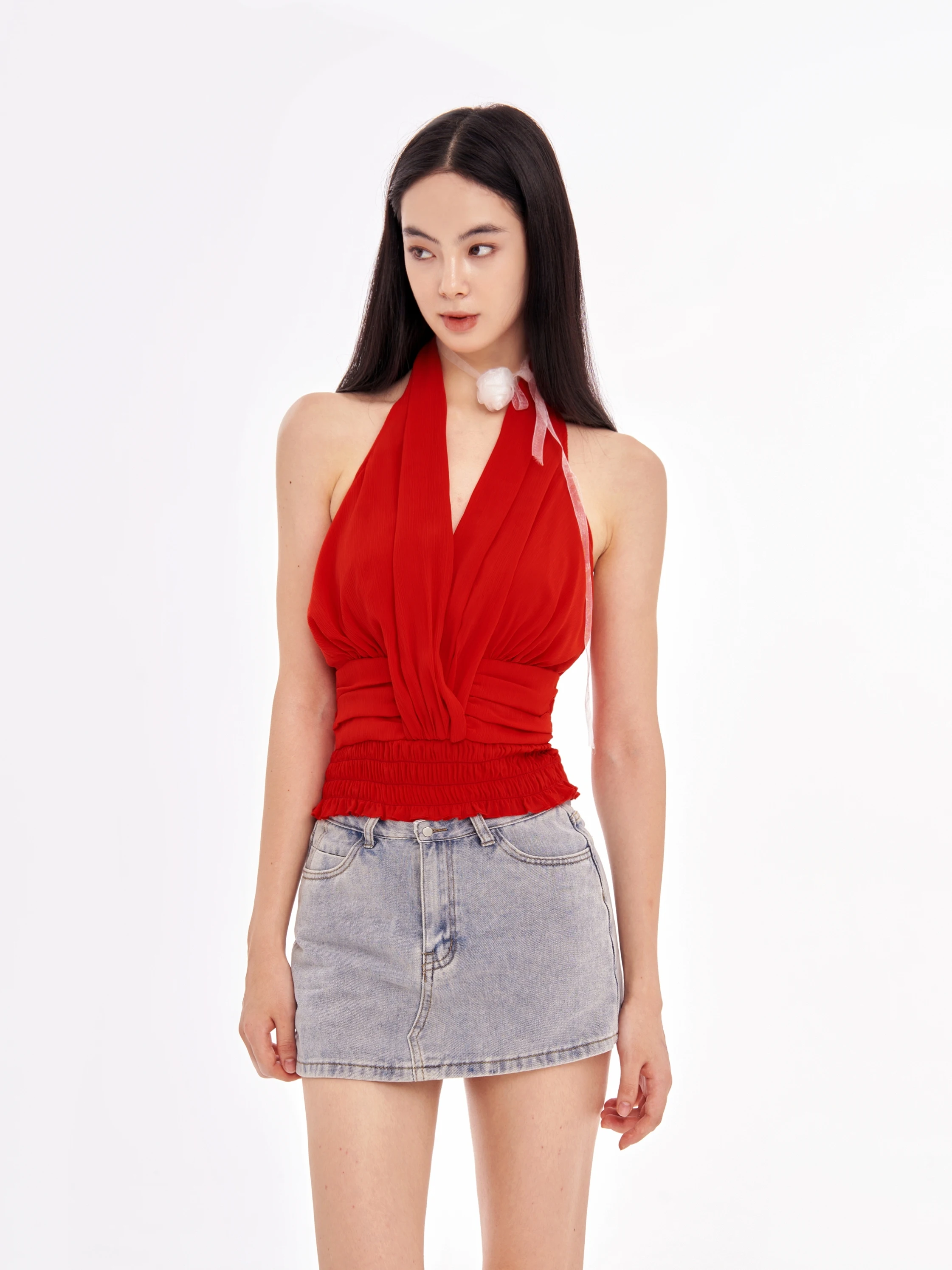 

Оригинальный дизайн, красная роза, шифоновая плиссированная майка-топ Hong QiZhi HangNei для женщин, модная летняя одежда без рукавов