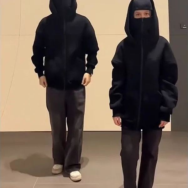 الرجال والنساء بالاكلافا Y2K القوطية Harajuku شتاء جديد البند مزدوجة مقنعين البلوز الرجال مقنعين قناع سستة ملابس رياضية #1