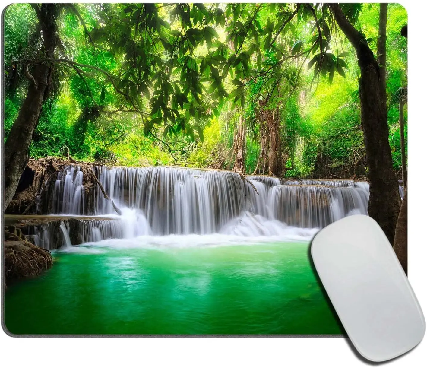 mouse pad antiderrapante personalizado mousepad lavavel base de borracha cachoeira tropical na floresta premium texturizado design 01