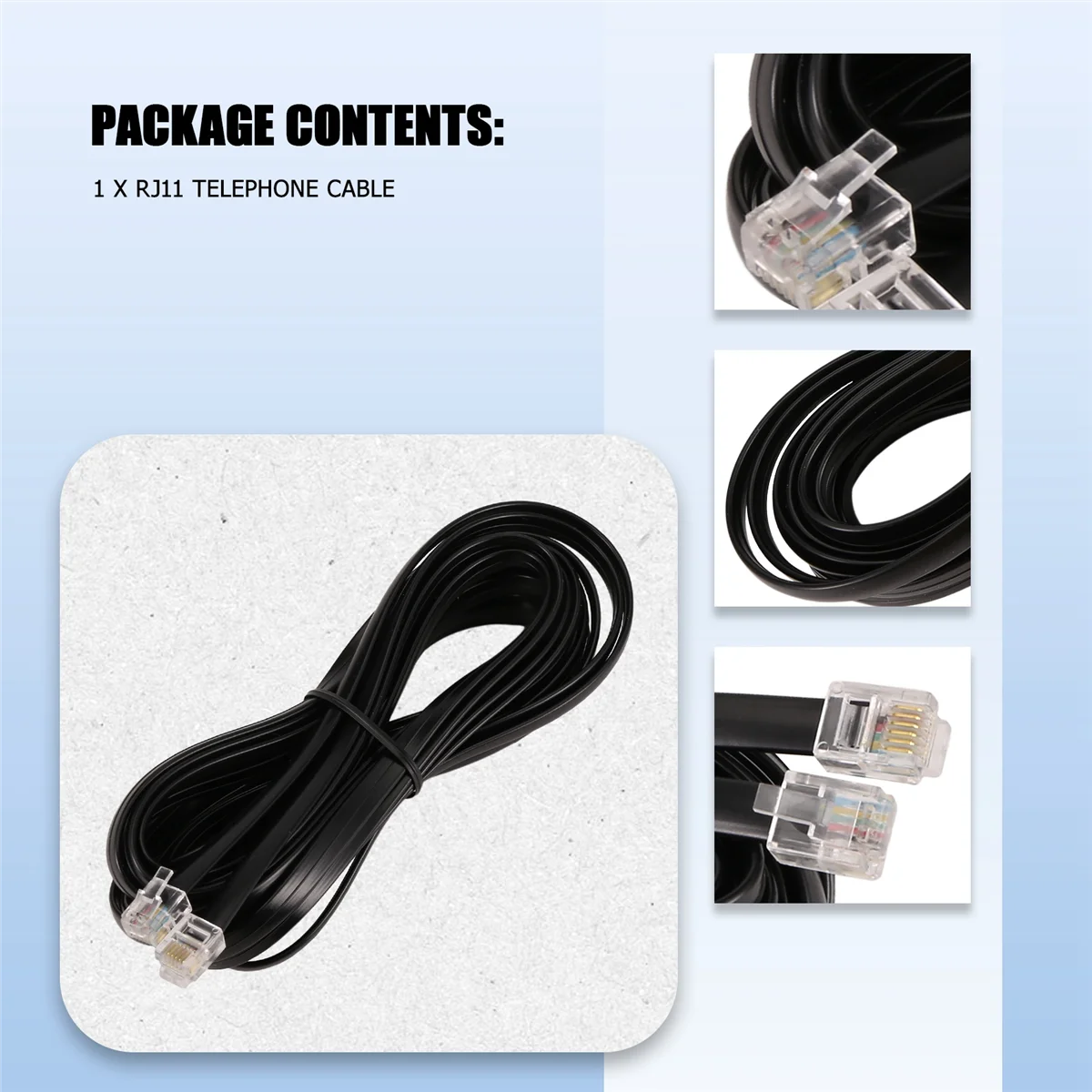 ABAN 6P6C RJ11 Telephone Extension Fax Modem Cable Line 5M Length Black