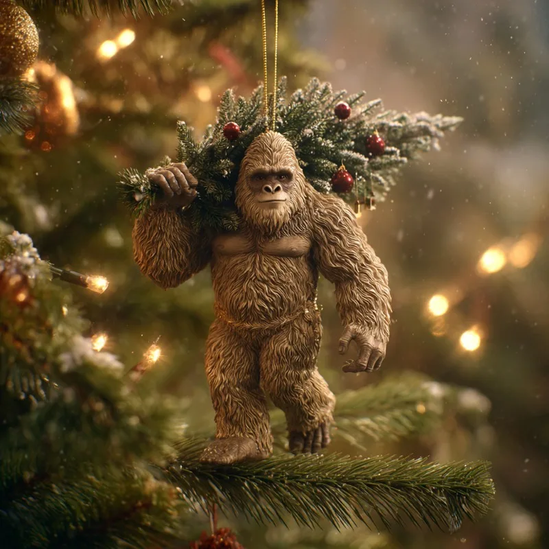 Bigfoot Christmas Decoration, Acrylic Xmas Tree Hanging Ornament Funny Sasquatch Pendant, Unique Festive Home Decor Holiday Gift