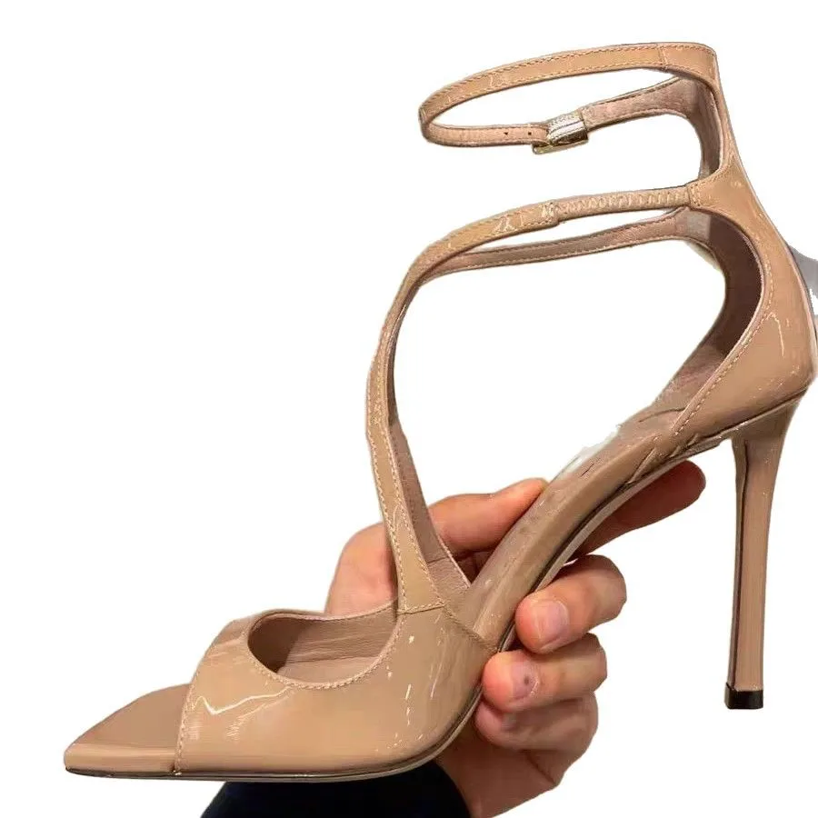 

French Cross-strapped Sandals Women's Stiletto High Heels Sexy Square-toed Open-toed Roman Shoes