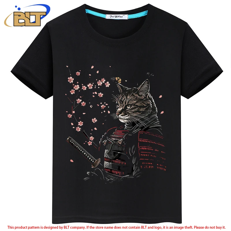 Cat Ninja stampato abbigliamento per bambini t-shirt estiva per bambini personalizzata a maniche corte top nero per ragazzi e ragazze