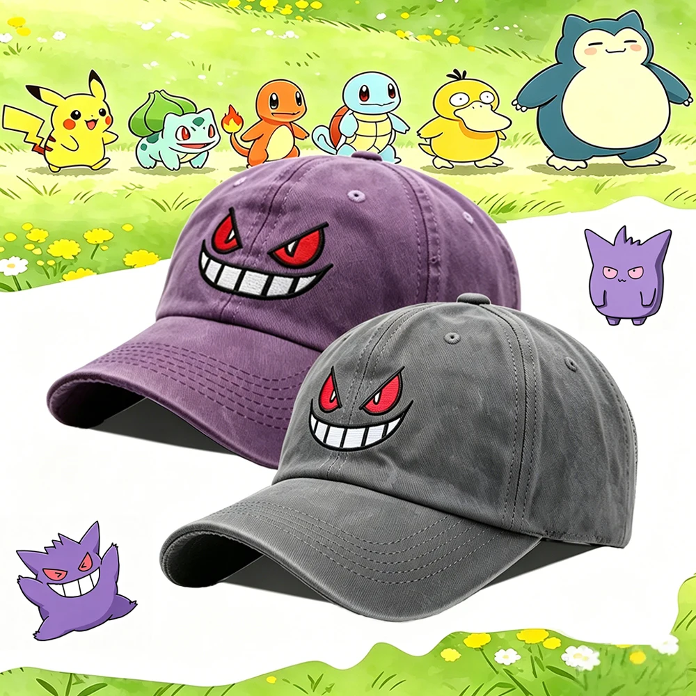 

Бейсболки с вышивкой Kawaii Gengar, унисекс, кепки с застежкой-пряжкой, спортивные повседневные кепки, солнцезащитные кепки с принтом мультяшных покемонов, подарки