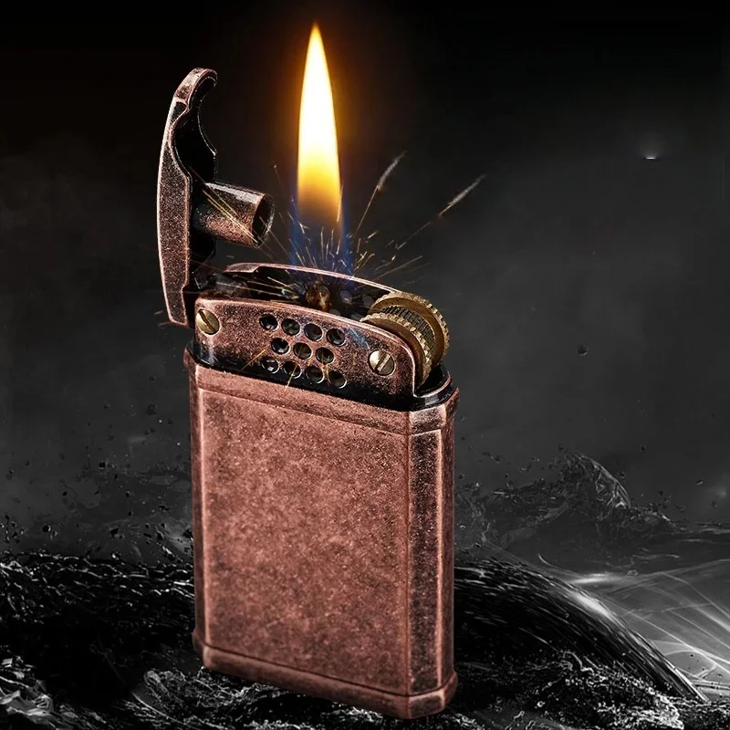Briquet en métal Vintage, meule classique, Texture d'allumage, coupe-vent, accessoires pour fumer, cadeau haut de gamme pour hommes