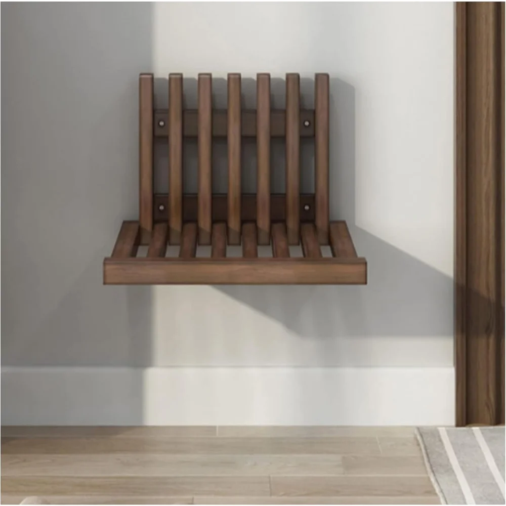 

Shower Seat Teak Wood Folding, Wall Mounted Fold Up Shower Chair Invisible Wall Hanging Chair Stool Shoe Bench
