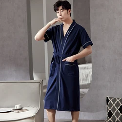 Batas de baño de punto de algodón fino para hombre, ropa de casa para caballero, pijama con letras, 3xl, 4xl, novedad de verano 2024