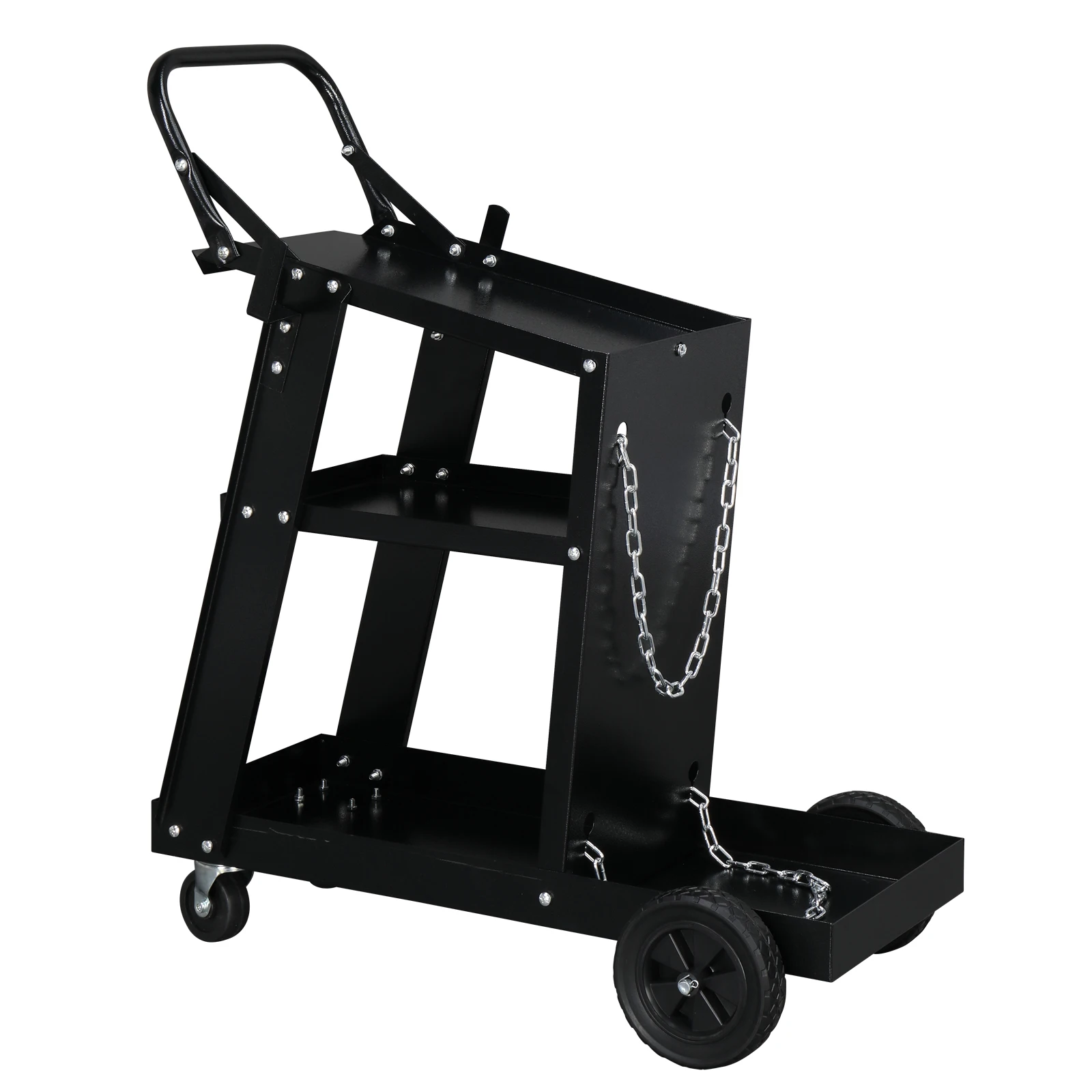 Welding Cart 3 Tiers Rolling Welder Plasma Cutter Heavy Duty Welding Carts with Wheels and Tank Storage for TIG MIG ARC, Black