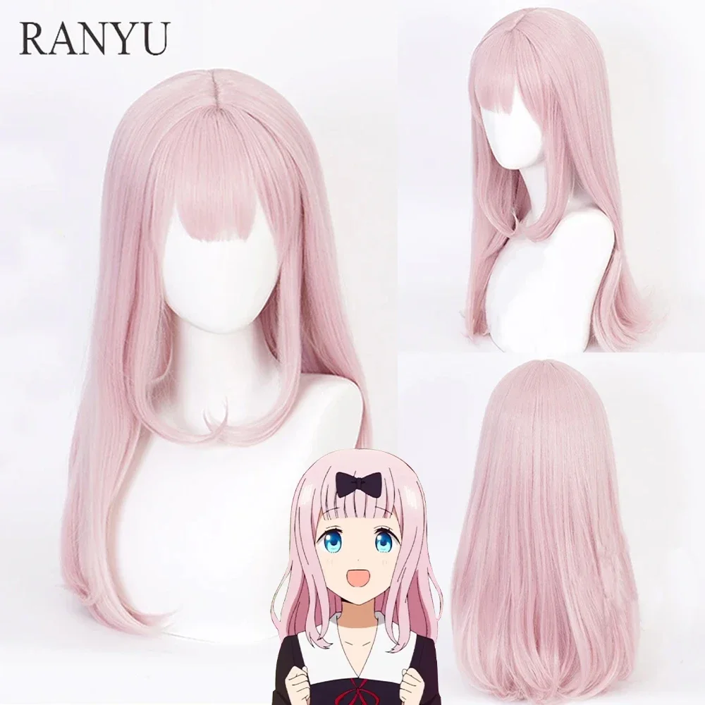 RANYU Anime Pink Long Straight Wig Synthetic With Bangs Women Natural Hair for Coaplay Lolita Daily Party