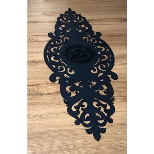 My Corner Dowry Laser Embroidered Custom Cut Leather Runner Navy blue