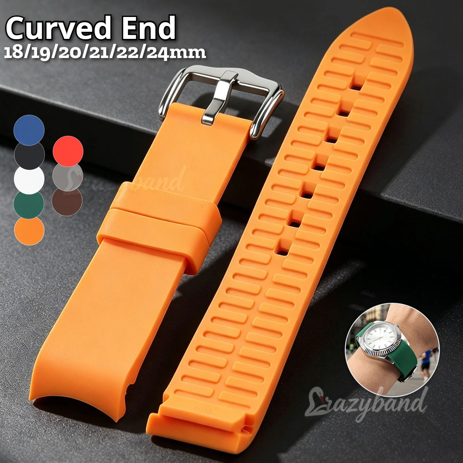 19mm 21mm 24mm Curved End Rubber Strap Sport BlackBrown 18mm 20mm 22mm Arc Silicone Watch Band Waterproof New Bracelet for Seiko