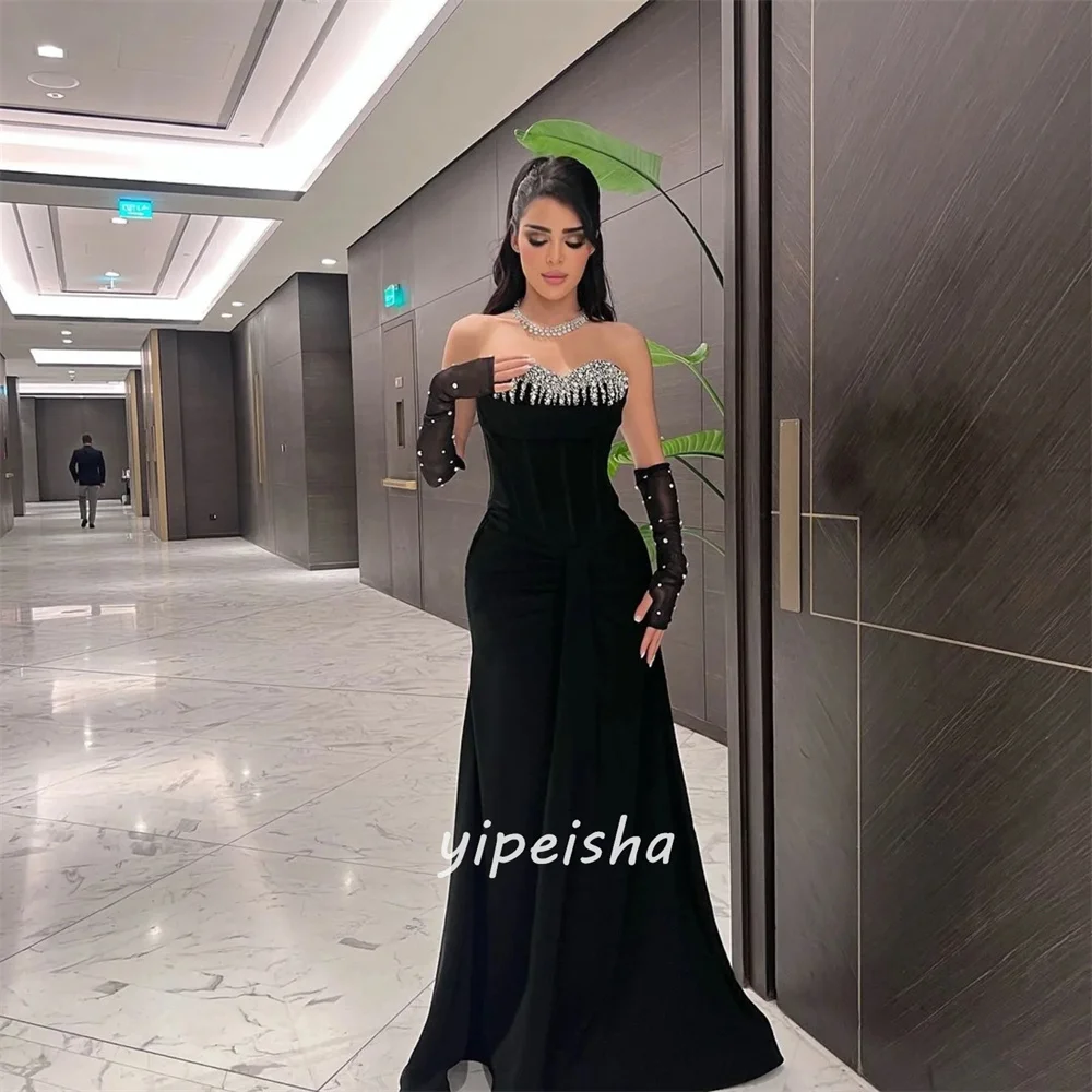 ชุดราตรีทรงเมอร์เมดแบบยาว ไร้สาย ประดับคริสตัล ผ้าเจอร์ซีย์หรูหรา ออกแบบพิเศษสำหรับโอกาสพิเศษต่างๆ มีไซส์ให้เลือก สวยเซ็กซี่