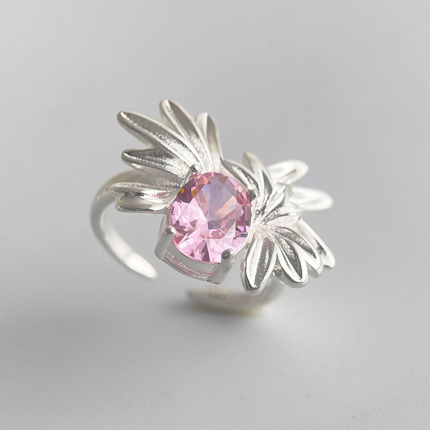 

Кольца из стерлингового серебра 925 пробы для женщин, геометрические ювелирные изделия, регулируемый палец, кольцо с розовым камнем для вечеринки, подарка на день рождения