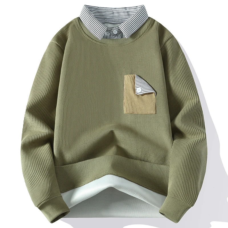 سويت شيرت كاجوال بياقة قميص للرجال فضفاض بأكمام طويلة وطبقة أساسية #3