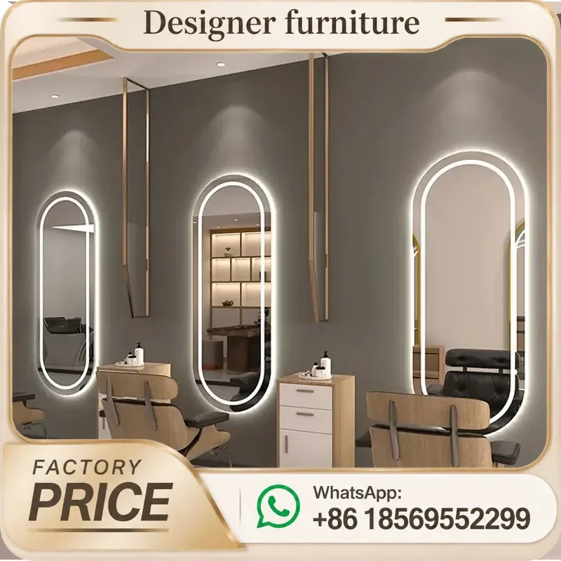 Barber shop mirror table Hair salon dedicated Internet celebrity mirror with lamp hanging wall Single-sided hair salon mirror