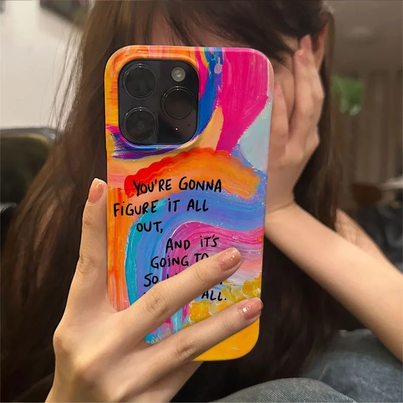 Artistico INS pennello pittura arcobaleno colore inglese Mottos Chic custodia per telefono per iPhone 15 14 11 12 13 Pro Max Plus Cover posteriore