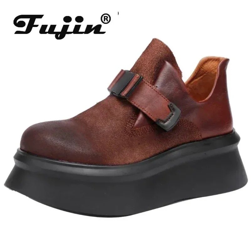 

Fujin 5.5cm Women Moccasins Buckle Motorcycle Shoes Cow Suede Genuine Leather Boots Autumn Spring Luxury Fashion Ankle Booties