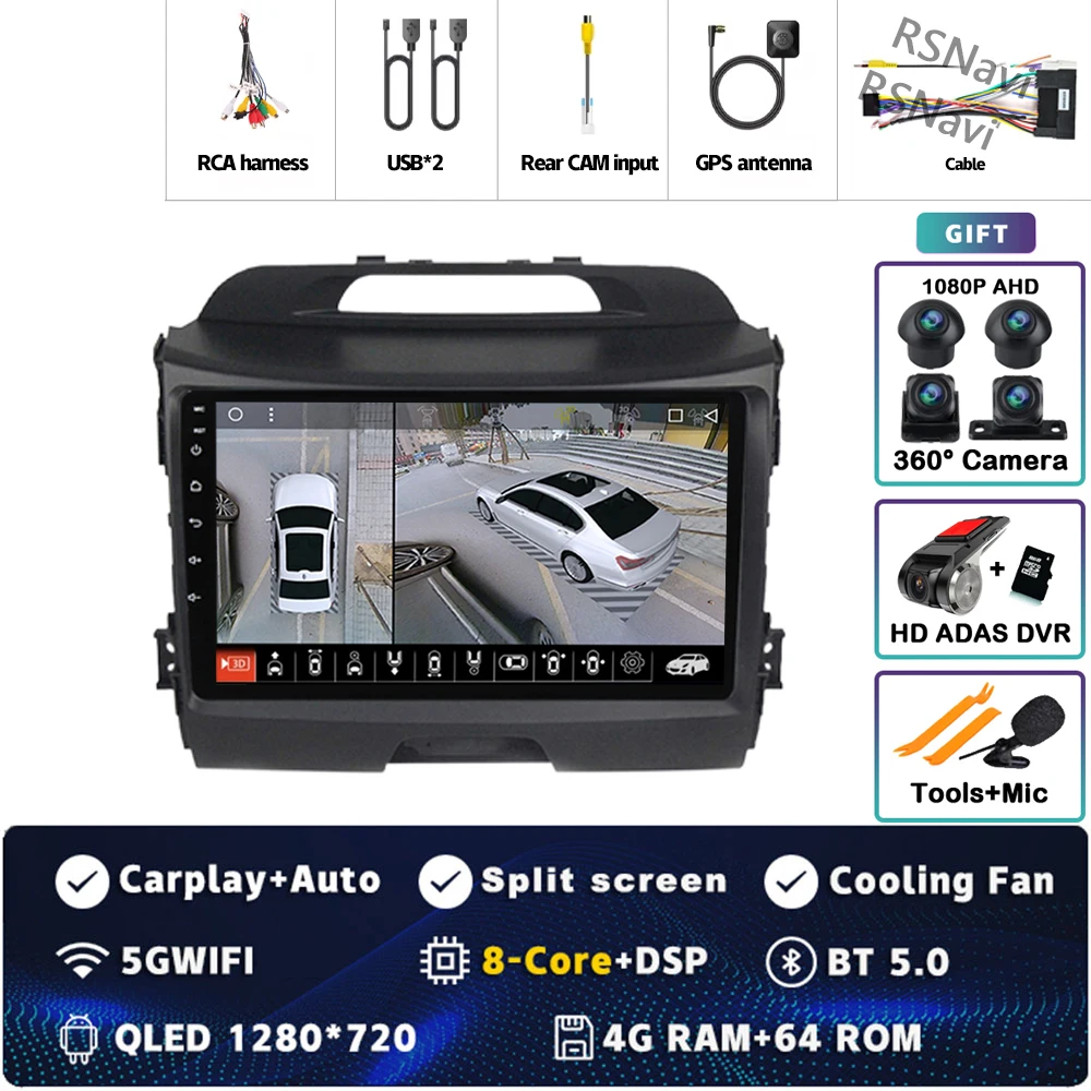 Android 15 Voor Kia Sportage 3 SL 2010-2016 2K QLED Android Autoradio Multimedia Video Player GPS Stereo CarPlay 4G Head Unit