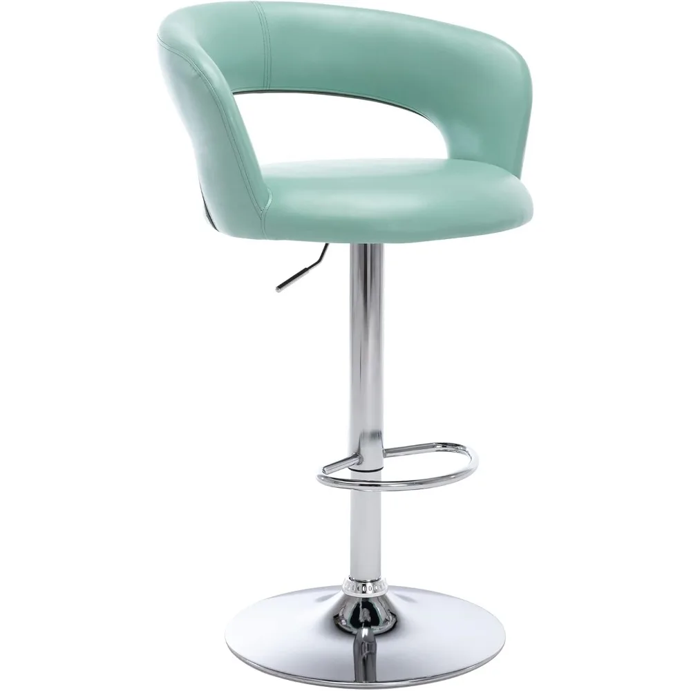 Modern PU Leather Swivel Adjustable Barstool with Hollow Back and Arms, Upholstered Airlift Counter Height Bar Chair