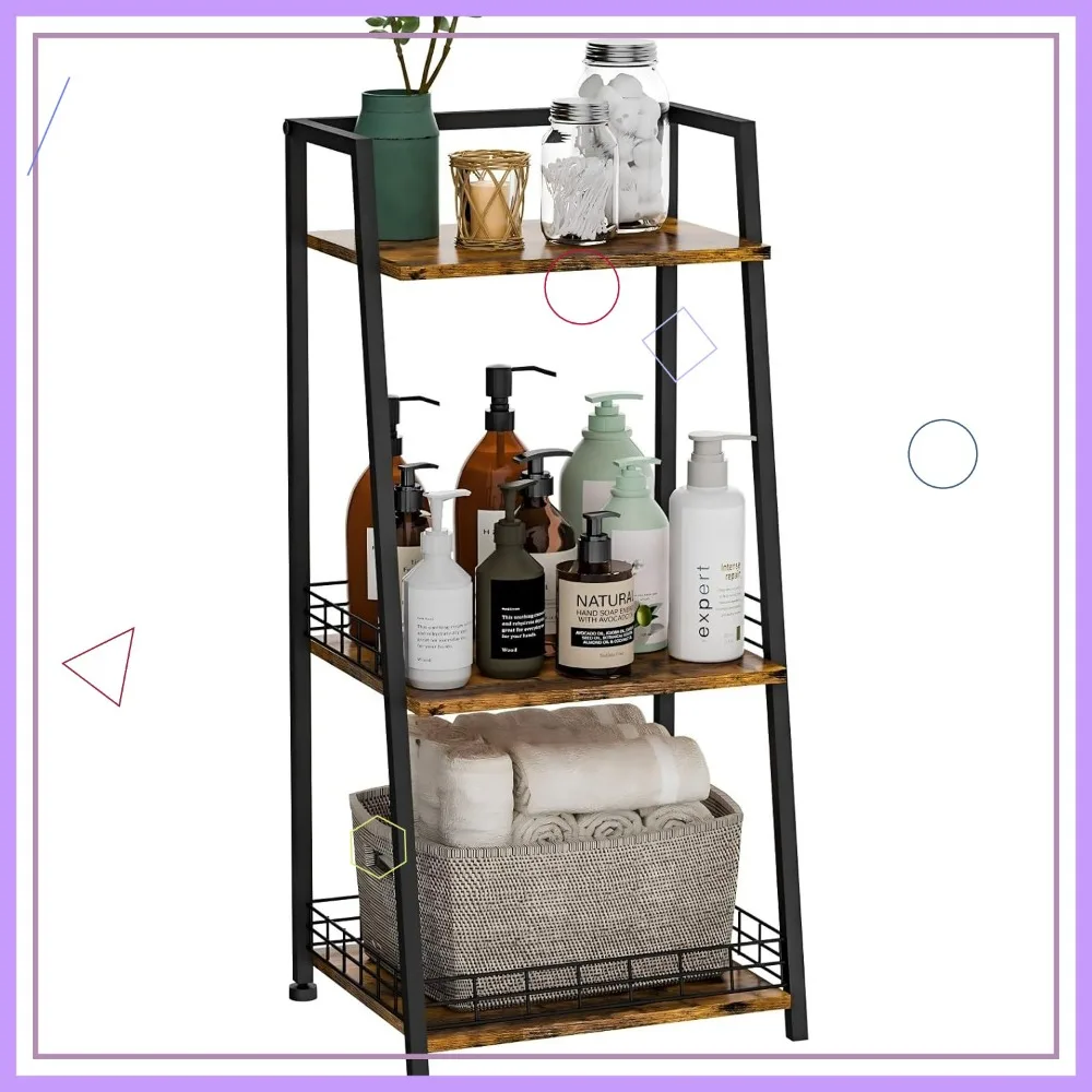 

3-х уровневая полка для ванной комнаты в стиле ретро с ограждением, органайзер для хранения из дерева и металла для небольших помещений