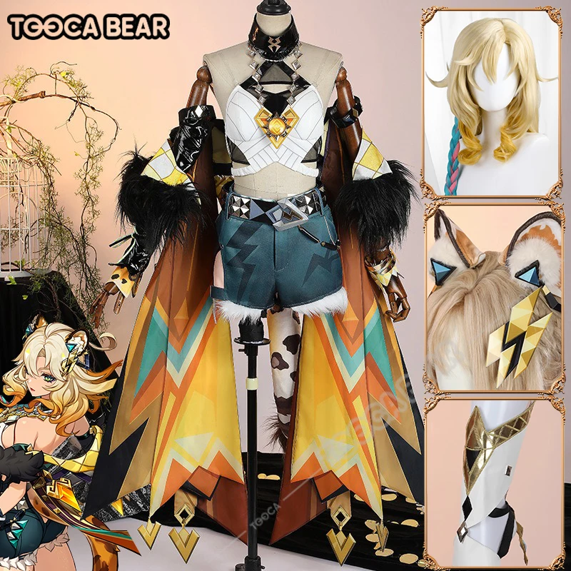 Xilonen Cosplay Costume Wig Game Genshin Impact Uniform Tail Headwear Rings Necklace Natlan Ardent Flames Forge Soul Halloween