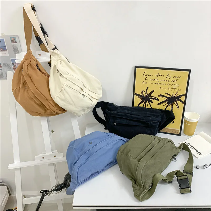 Large Capacity Waist Bags For Men Casual Canvas Waist Packs Multifunctional Travel Unisex Belt Bag Army Green Fanny Chest Bags