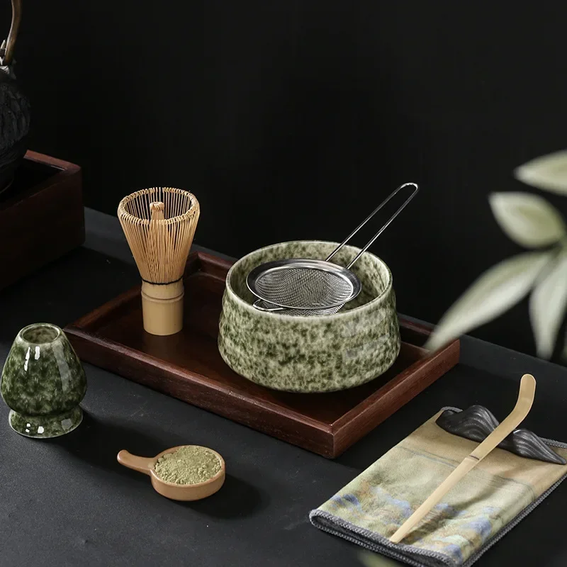 7pcs/set Handmade Home Easy Clean Matcha Tea Set Tool Stand Kit Bowl Whisk Scoop Gift Ceremony Traditional Japanese Accessories