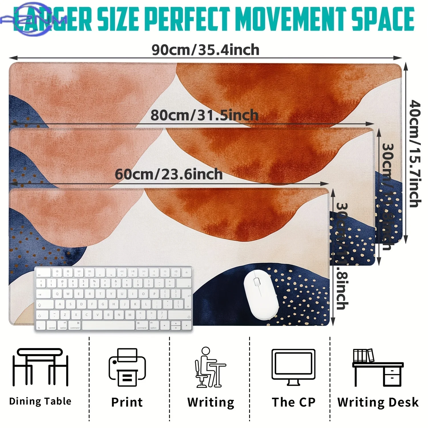 Desk Mat, Abstract Watercolor Shapes Desk Pad, Large Gaming Mouse Pad Office Keyboard Pad, Non-Slip Computer Mouse Pad Gift for