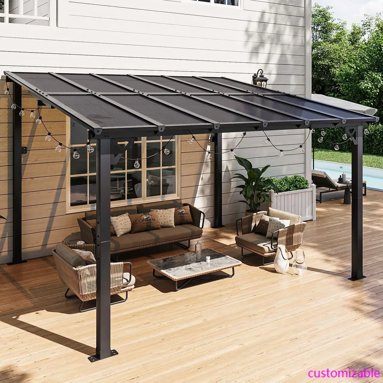 

10' x 12' Gazebo for Patio, Gazebo Pergola with Sloped Roof, Large Wall-Mounted Heavy Duty Awnings, for Backyard, Deck, Patio