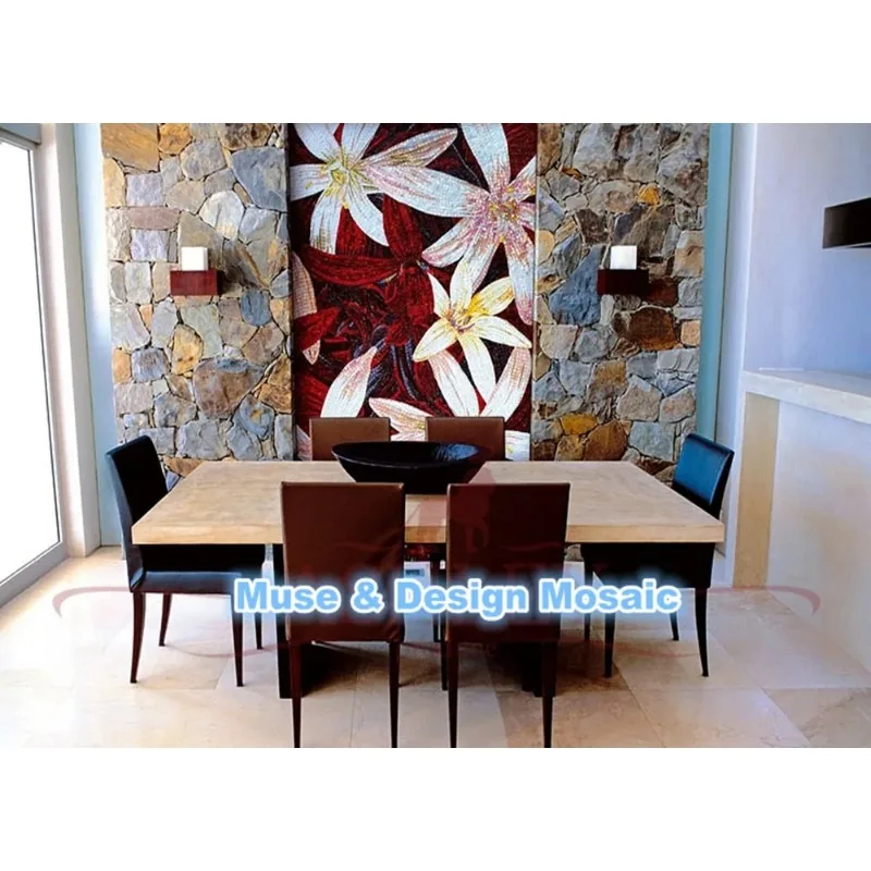 الراقية النمط الأوروبي الأزهار زنبق بصيص الزجاج فسيفساء جدارية بلاط الحائط ، أرضية السقف بلاط الحائط الديكور #2