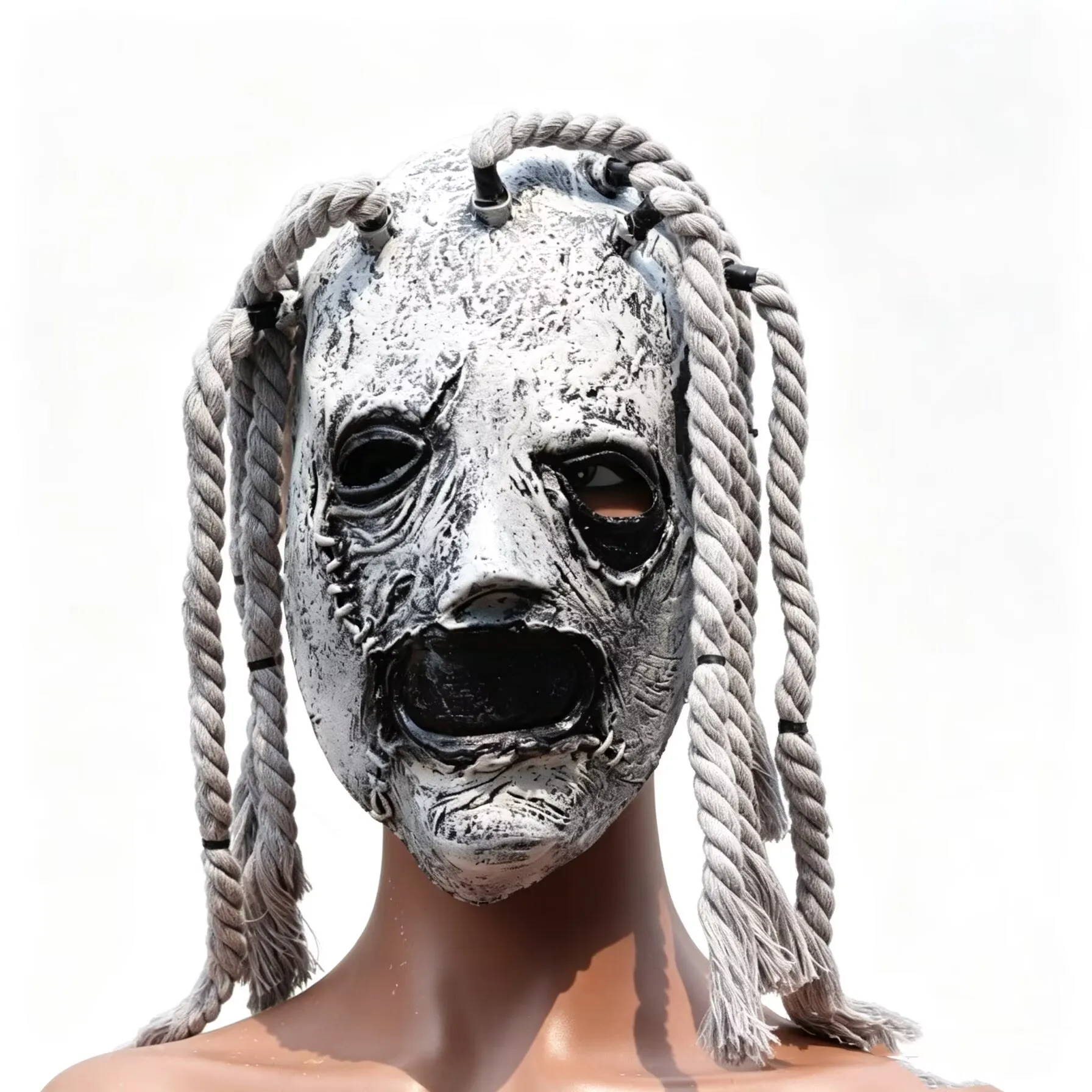 Spooky Latex Mask with Braided Rope, New Adult Full-Face Mask, Halloween Costume Accessory