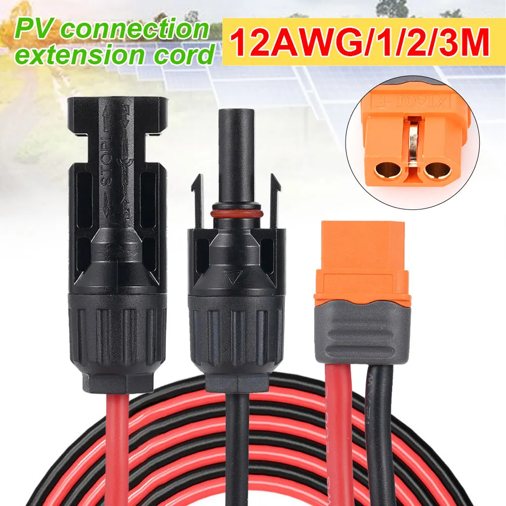 XT60I-F Adapter to Solar Connector Extension Cord 12AWG Waterproof Silicone Wire for Mobile Power Station Car Motorhome Ship