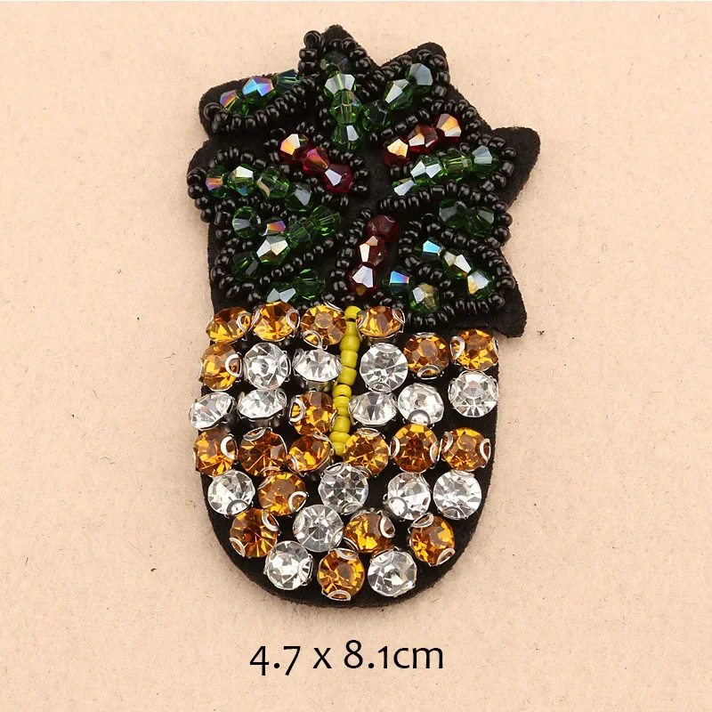 Hot Rhinestone Cherry Strawberry Pineapple Fruit Handwork Bead Embroidered Patches for Clothing Sew on Clothes Appliques Badge