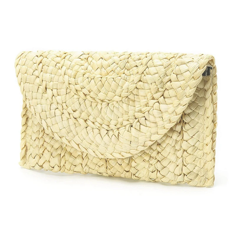 Sac à main tissé à la main en paille de maïs pour femme, pochette de plage initiée, portefeuille, sac à main