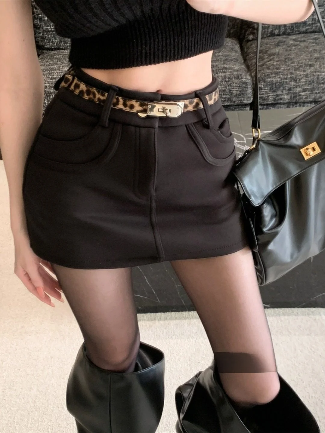 

Эластичная юбка с поясом и леопардовым принтом в стиле ретро, облегающая юбка с высокой талией для молодых женщин, зимняя мода