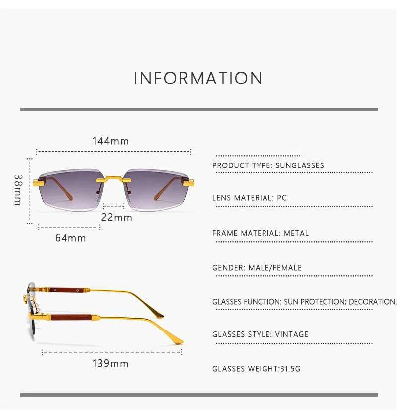 2026 Holz Randlose Sonnenbrille Frauen Trendy Sonnencreme Vintage Sonnenbrille Männer Urlaub Mode Gläser Lentes De Sol Mujer Okulary – Detail 10